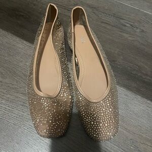 Zara Tan Rhinestone Flats